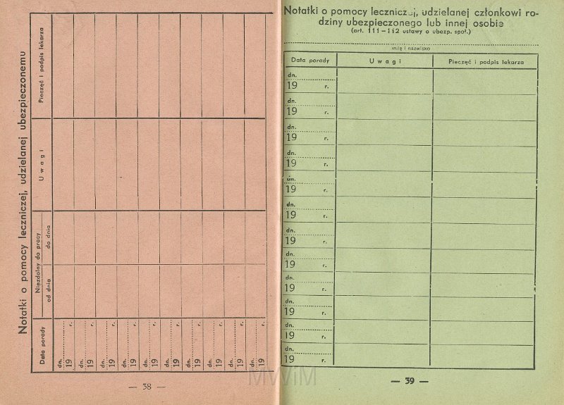 KKE 5431-22.jpg - Dok. Legitymacja ubezpieczeniowa. Legitymacja wydana przez Ubezpieczenia Społeczne w Wilnie dla Michała Katkowskiego (ur. w Taboryszkach), Wilno, 4 IV 1936 r.